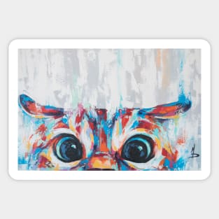 Conceptual abstract painting of a cat's muzzle peeking out from below. Sticker